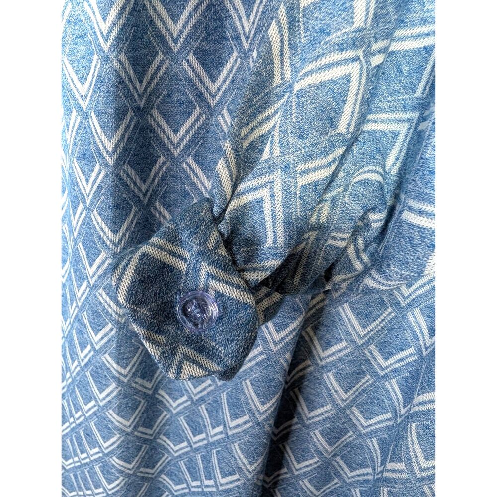 Vintage Handmade Blue Geometric Long Sleeve Midi Dress w/ Tie Waist - Picture 6 of 9